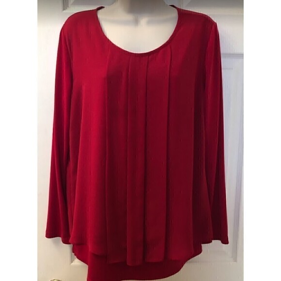 Susan Graver Women's Red Pleated Front Top Layered Lined Round Neckline Small - Picture 2 of 9